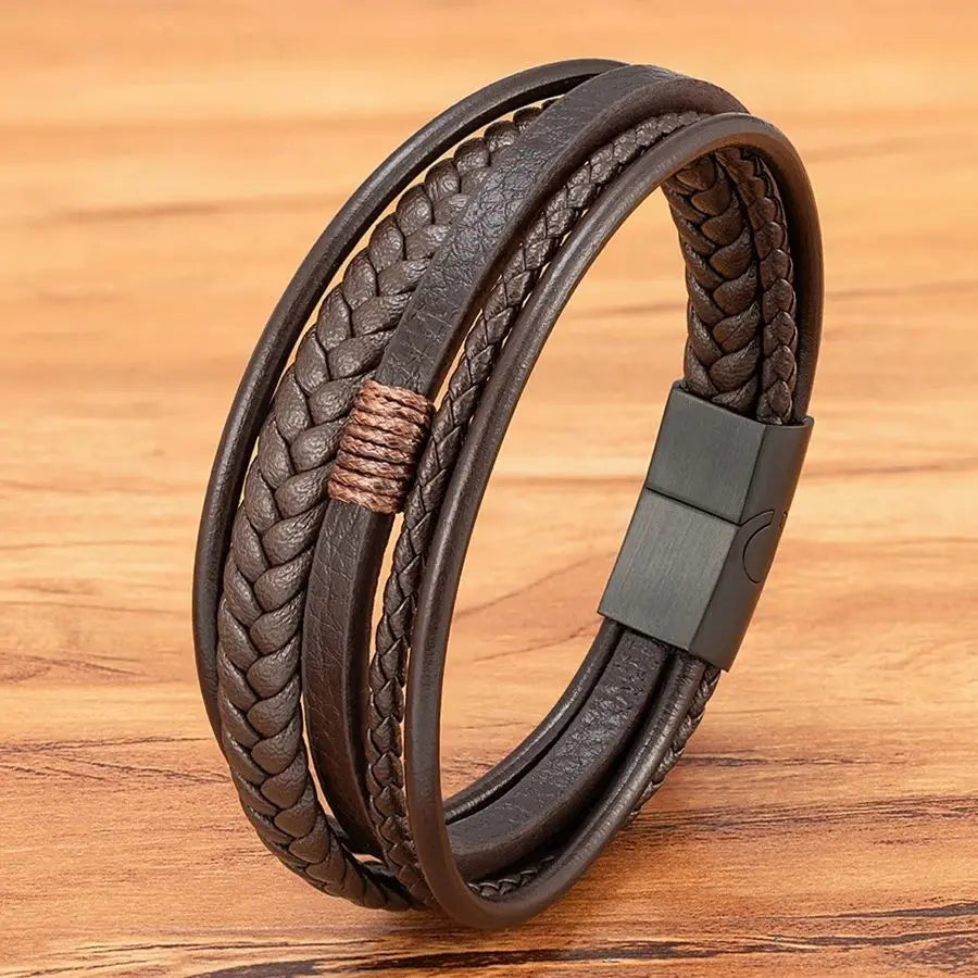 Pulseira Masculina Couro Trançado