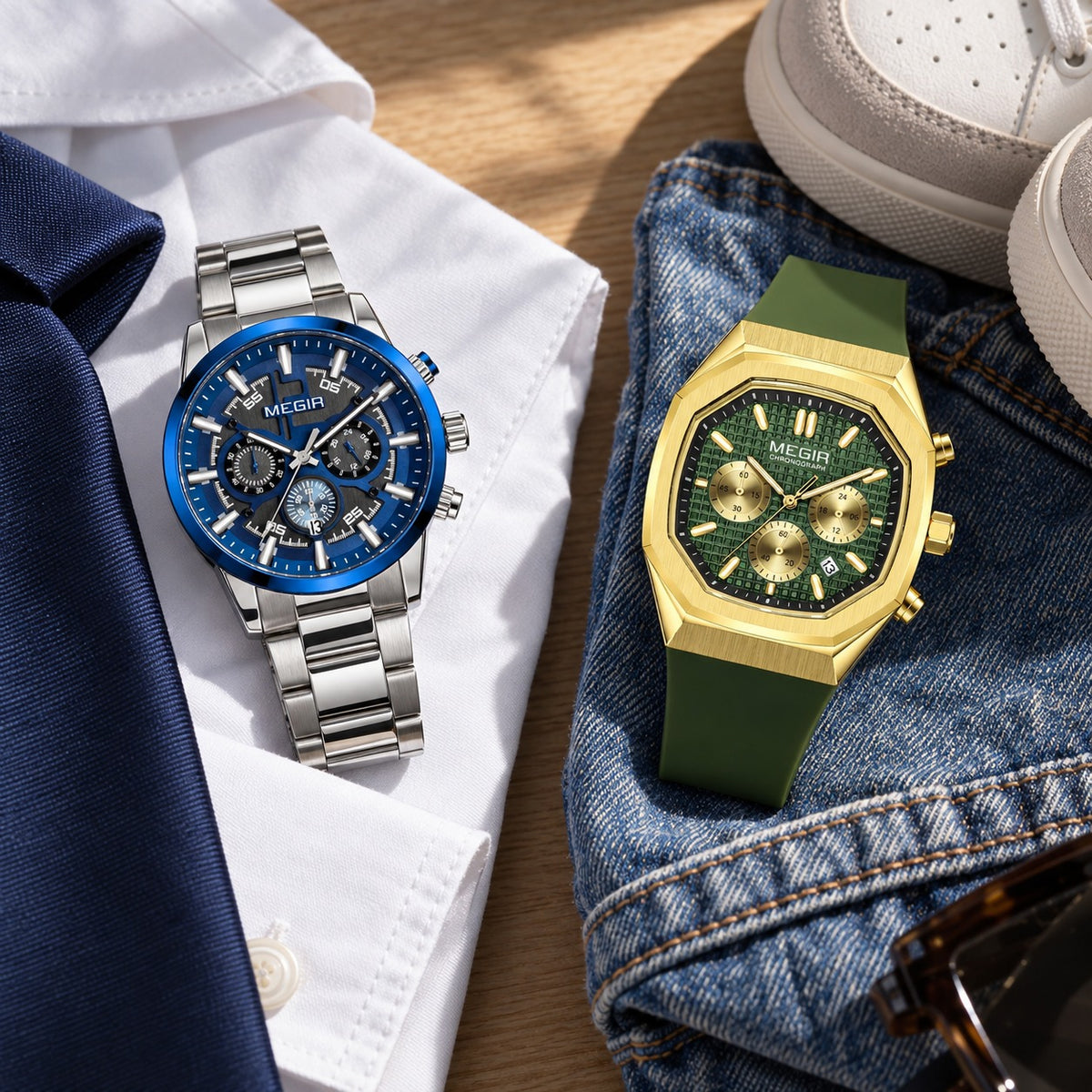 Combo Semana e Fim de Semana MEGIR — Prestige Chrono e Octa Chrono