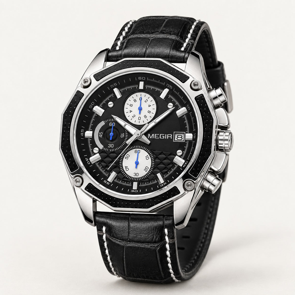 MEGIR Outpost Leather · Preto Carbono · 3/4