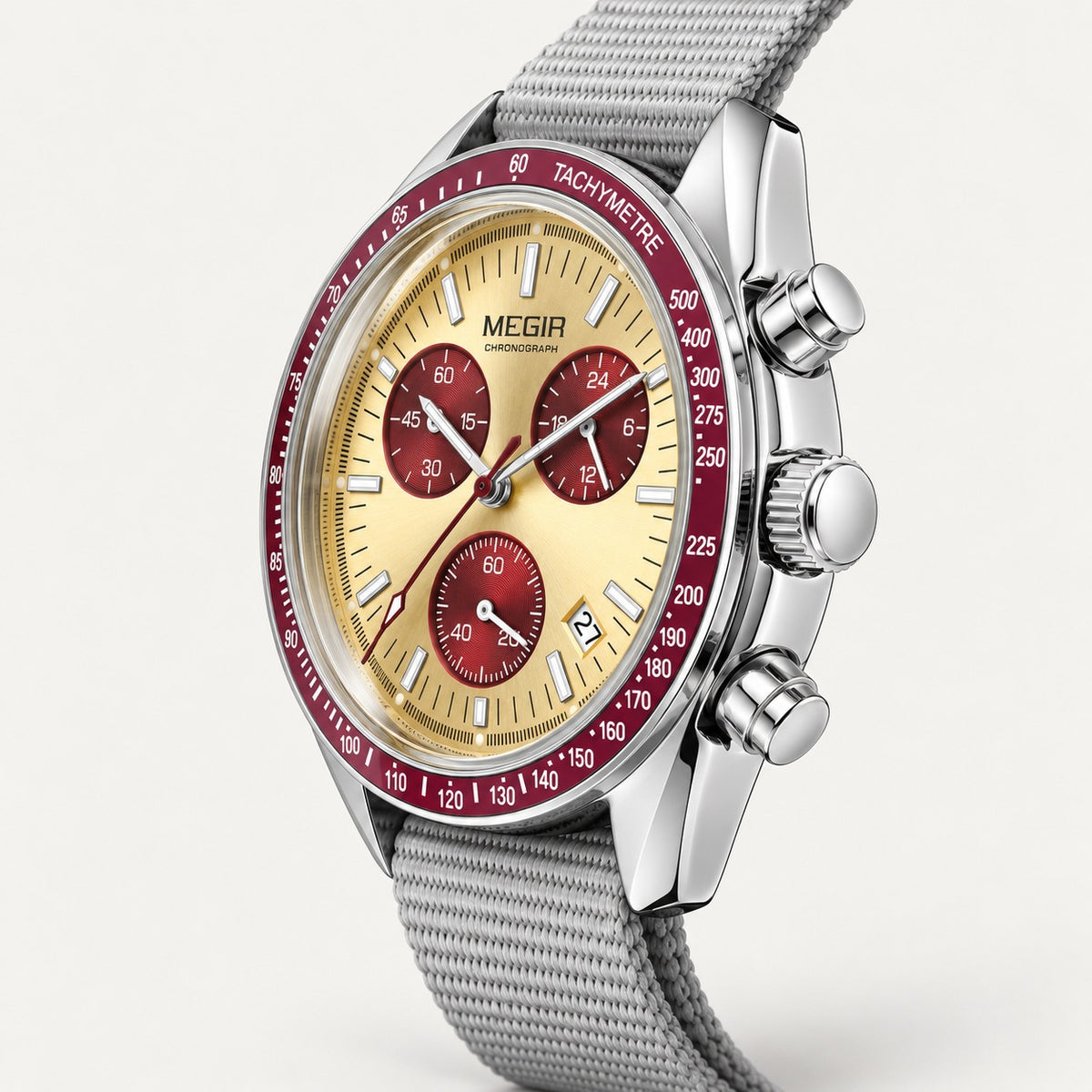 MEGIR Trek Chrono Canvas · Champanhe & Vermelho · lateral