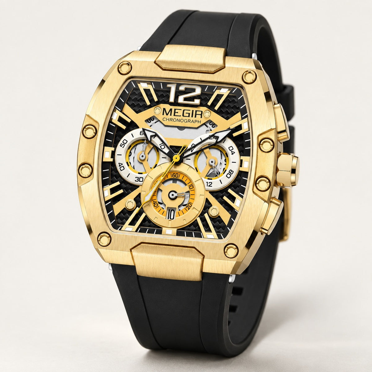 MEGIR Recon Chrono 24H · Dourado & Preto · 3/4