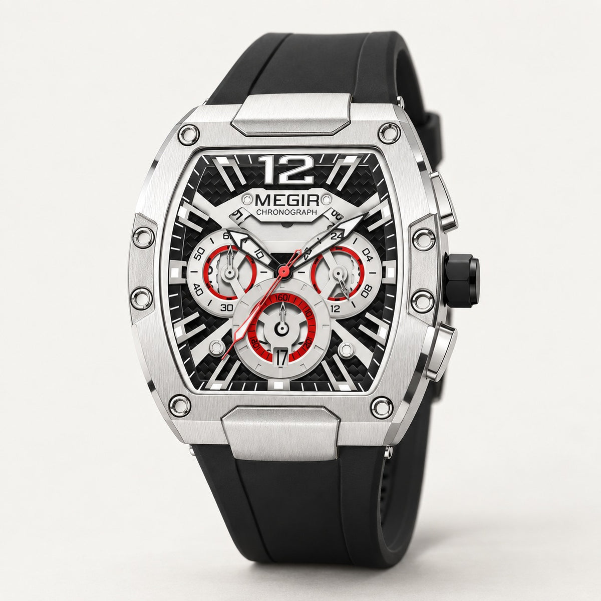 MEGIR Recon Chrono 24H · Prata & Preto · 3/4