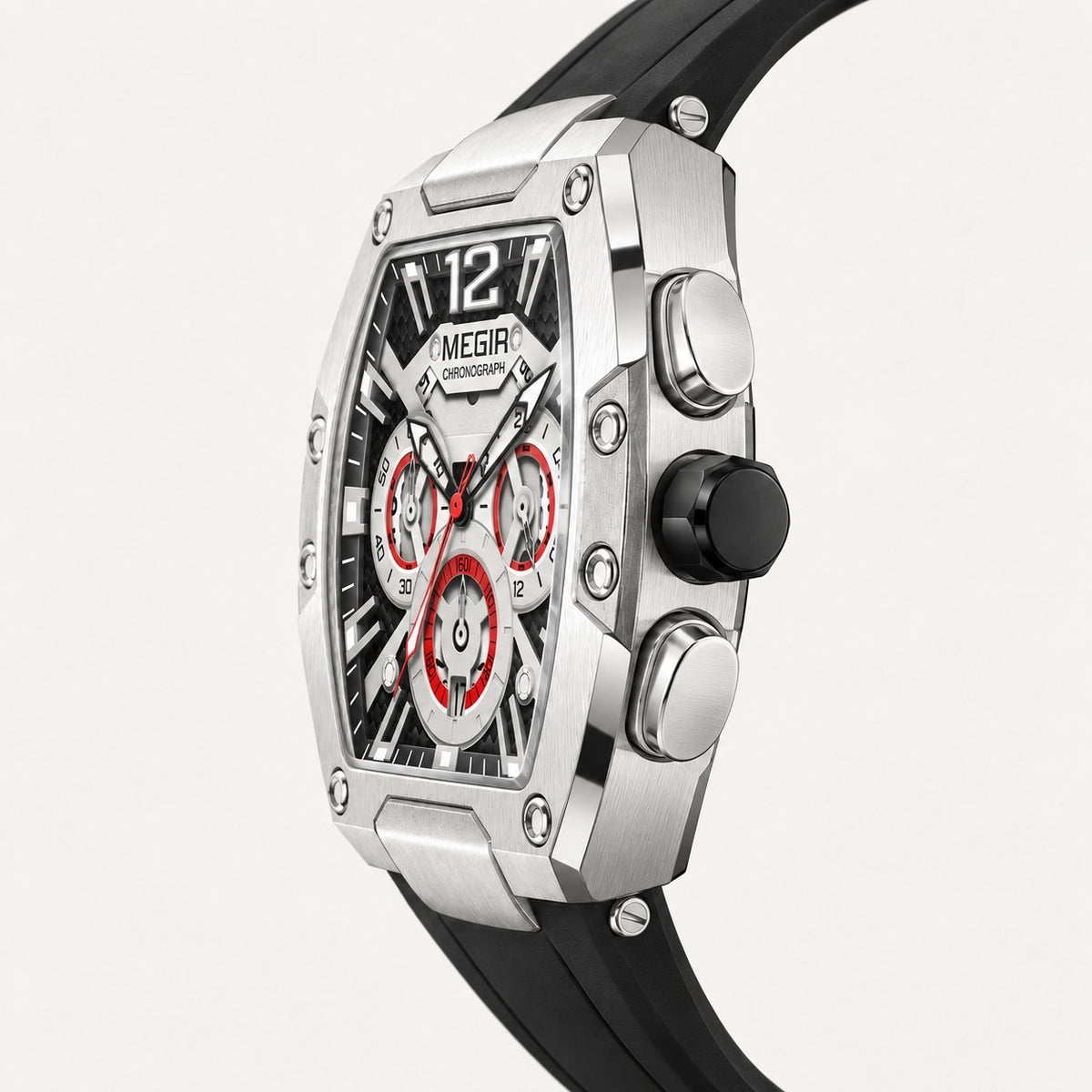MEGIR Recon Chrono 24H · Prata & Preto · lateral