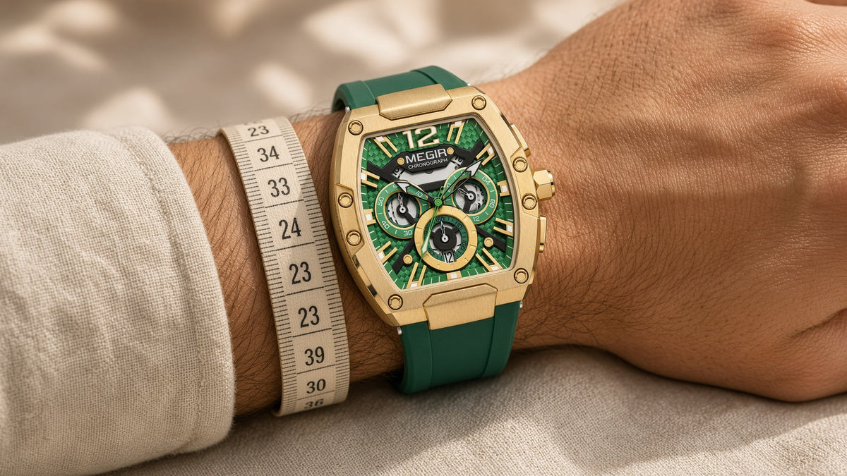 Tamanho ideal de relógio: fita métrica no pulso com o MEGIR Recon Chrono 24H