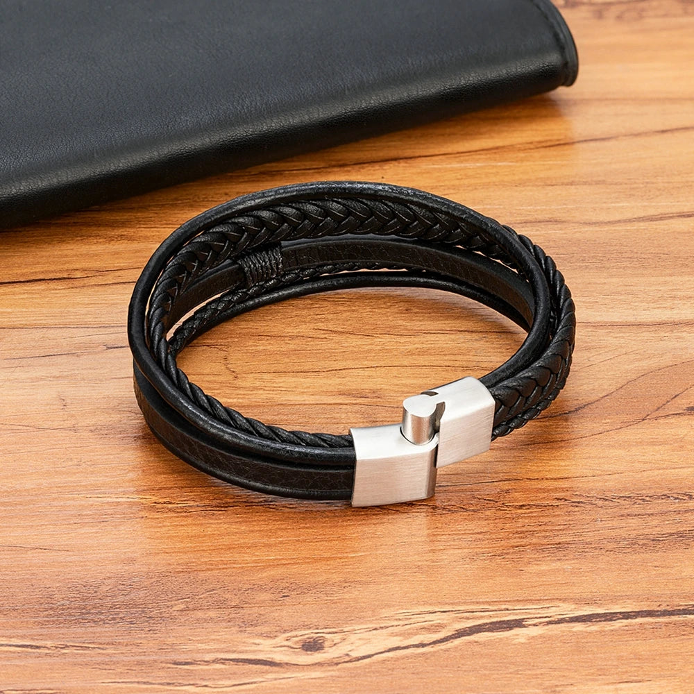 Pulseira Masculina Couro Trançado