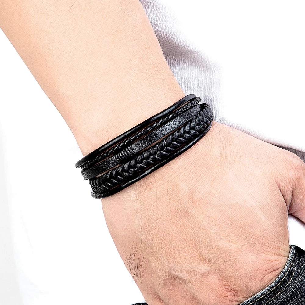 Pulseira Masculina Couro Trançado