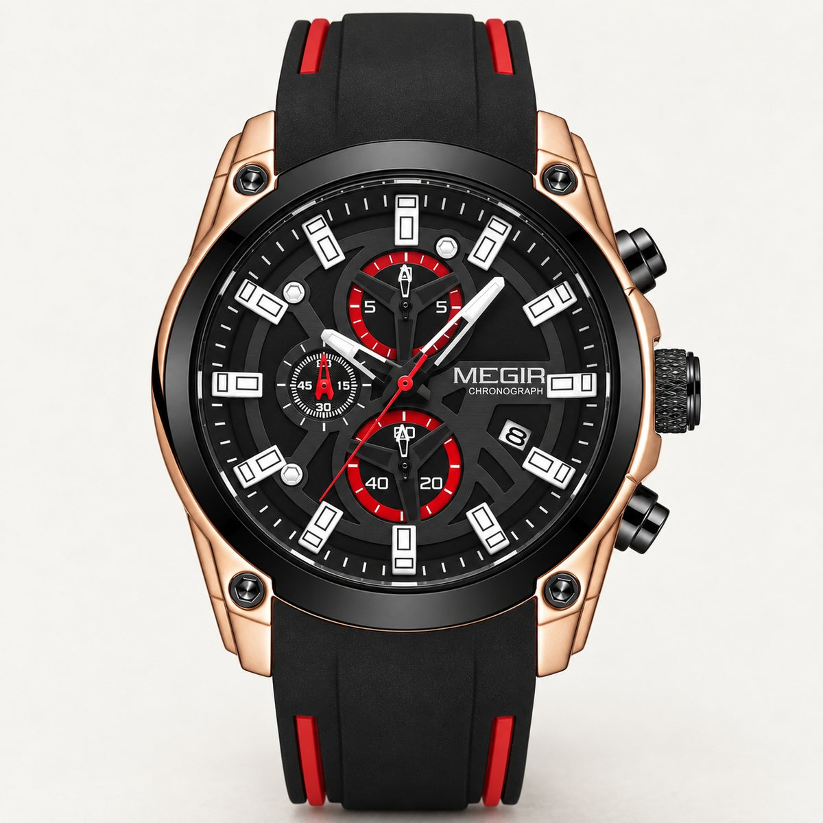 MEGIR Outpost Chrono · Preto & Vermelho · frente #Cor_Preto & Vermelho