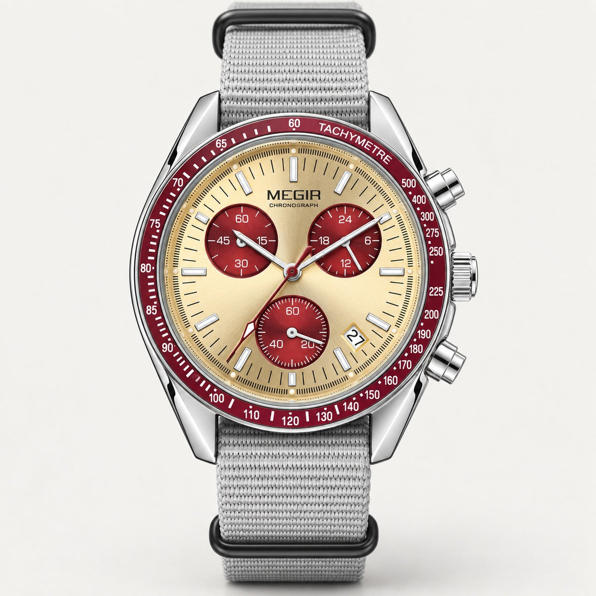 MEGIR Trek Chrono Canvas · Champanhe & Vermelho · frente