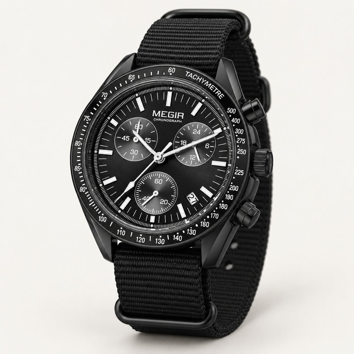 MEGIR Trek Chrono Canvas · Preto Carbono · 3/4