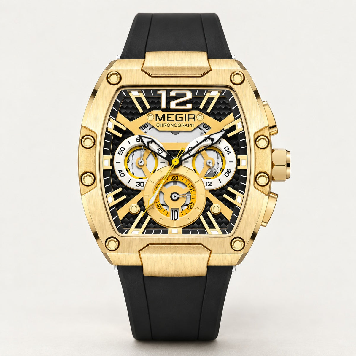 MEGIR Recon Chrono 24H · Dourado & Preto · frente