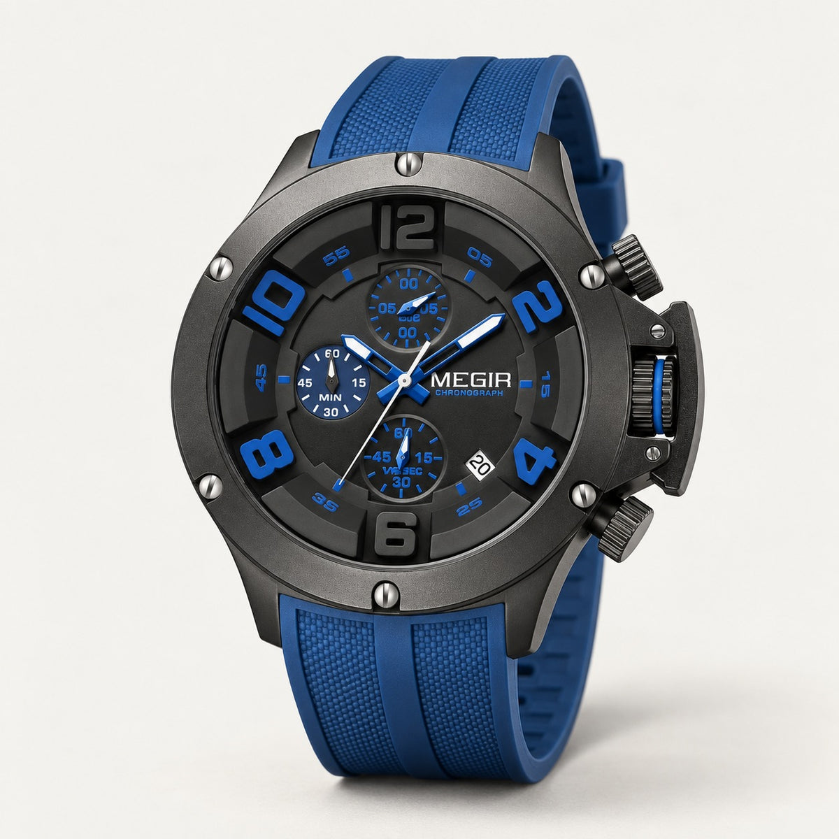 MEGIR Recon Chrono 47 · Preto & Azul · 3/4