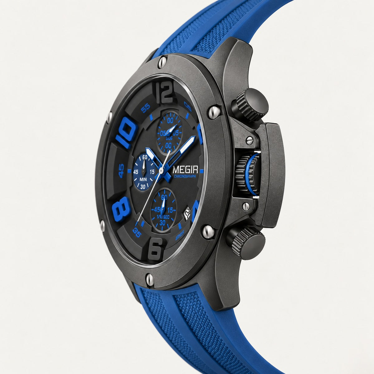 MEGIR Recon Chrono 47 · Preto & Azul · lateral