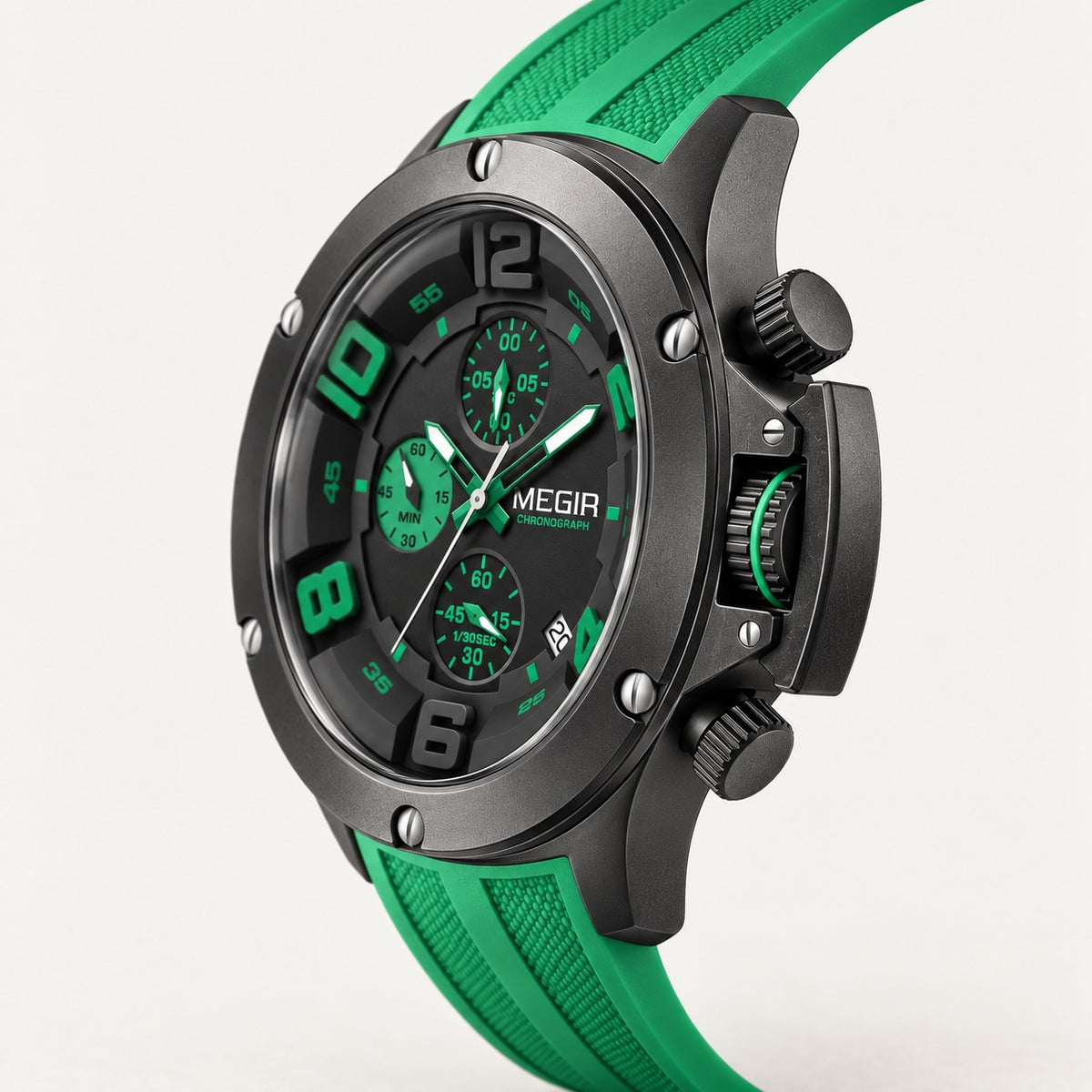 MEGIR Recon Chrono 47 · Preto & Verde · lateral