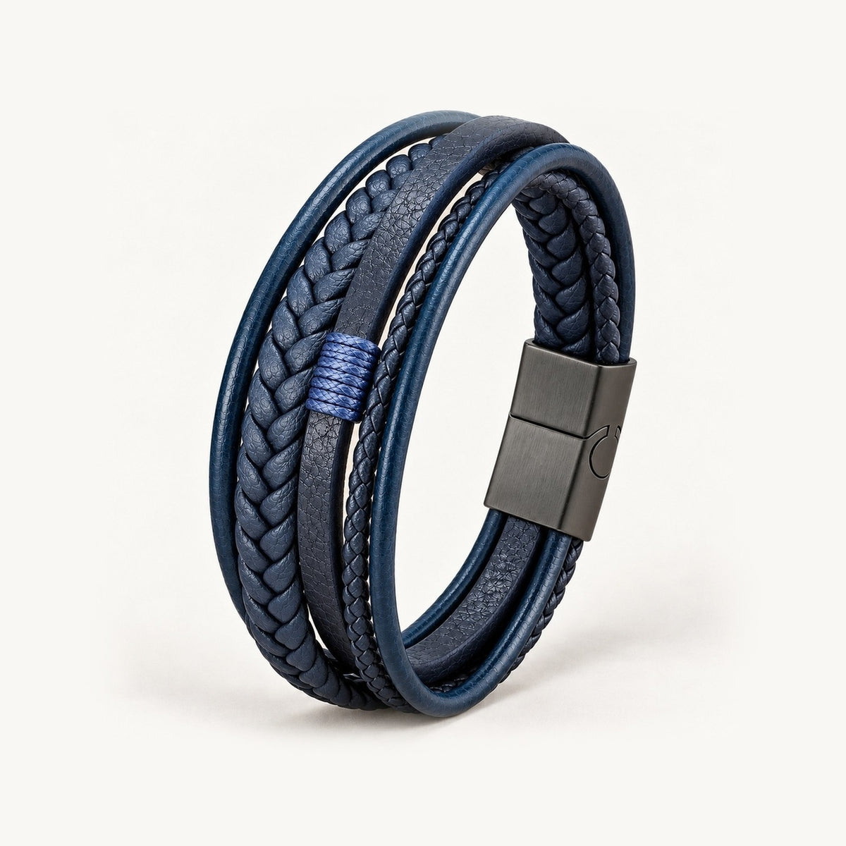 Pulseira Masculina Couro Trançado · Azul & Preto