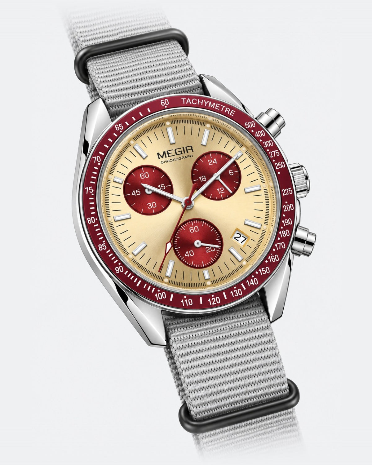 MEGIR Trek Chrono Canvas · Champanhe & Vermelho · 3/4 v2 #Cor_Champanhe & Vermelho